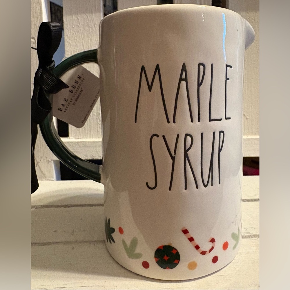 Rae Dunn White and Green Maple Syrup Pitcher